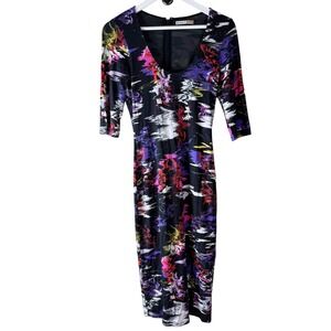 Alice +‎ Olivia Women's Black Multi Abstract Print Midi Dress Sz 4
